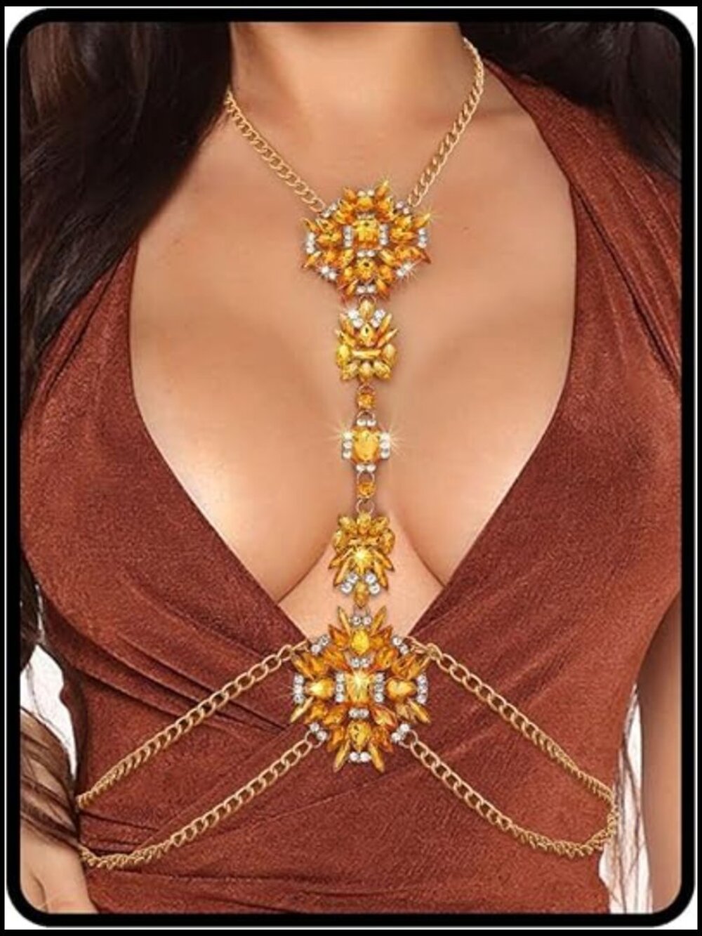Boho Rhinestone Crystal Statement Chest Chain Body Necklace Summer Beach Jewelry